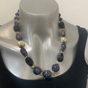 Dark blue Beaded statement necklace
